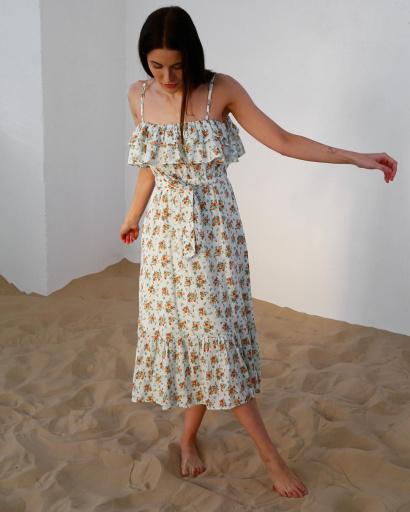 Летний сарафан с рюшами 48389, Цвет: Оранжевый, Размер: S, изображение 6