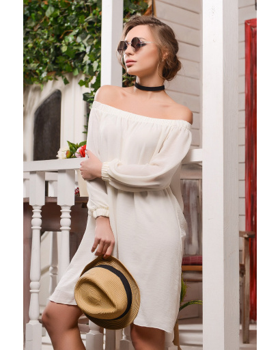 Шифонова сукня оверсайз із відкритими плечима кольору молоко 33094, Колір: Молочний, Розмір: S, зображення 2