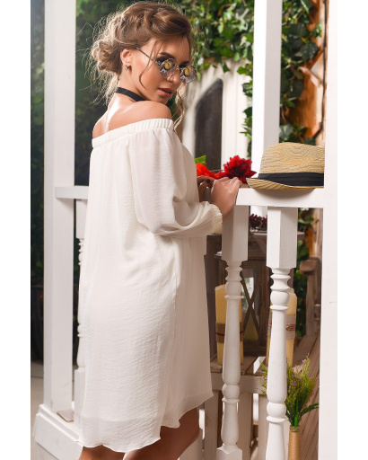 Шифонова сукня оверсайз із відкритими плечима на резинці 33097, Колір: Сірий, Розмір: XS, зображення 2