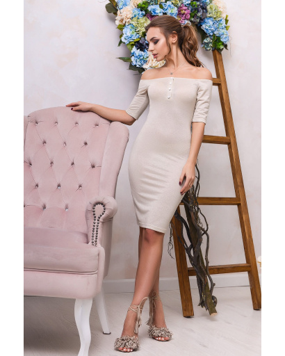 Повсякденна трикотажна сукня на ґудзиках 33100, Колір: Бежевий, Розмір: XS, зображення 2