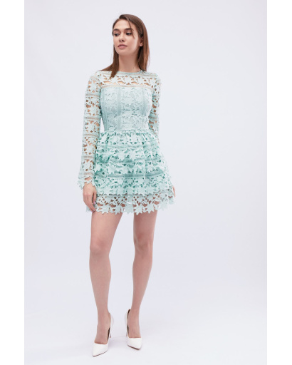 Ажурна міні сукня кольору м'ята 32699, Колір: М'ята, Розмір: XS, зображення 2