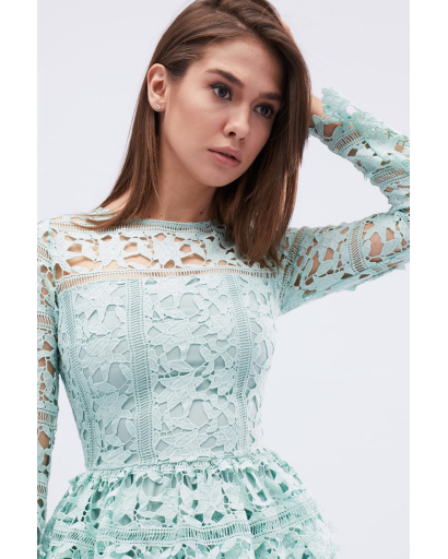 Ажурна міні сукня кольору м'ята 32699, Колір: М'ята, Розмір: XS, зображення 3