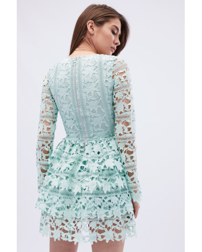 Ажурна міні сукня кольору м'ята 32699, Колір: М'ята, Розмір: XS, зображення 4