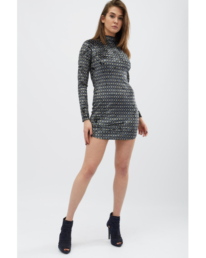 Мини платье из велюра с оригинальным узором 30541, Цвет: Голубой, Размер: M, изображение 3