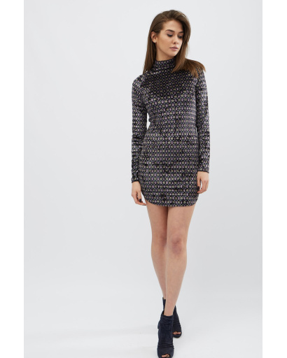 Мини платье из велюра с оригинальным узором 30542, Цвет: Малина, Размер: XS, изображение 2