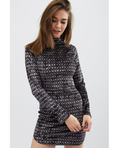 Мини платье из велюра с оригинальным узором 30542, Цвет: Малина, Размер: XS, изображение 3