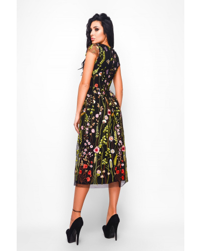 Черное платье с разноцветной цветочной вышивкой 29144, Цвет: Черный, Размер: S, изображение 3