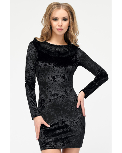 Велюрова чорна міні-сукня з відкритою спинкою 29145, Колір: Чорний, Розмір: XS, зображення 3