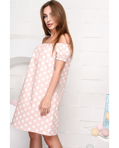 Бавовняна рожева сукня в горошок 26534, Колір: Рожевий, Розмір: S, зображення 3