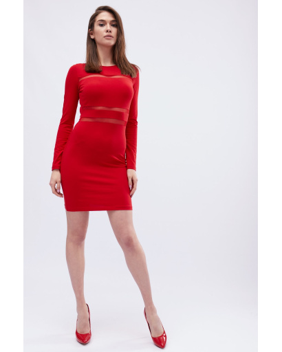 Червона міні-сукня з прозорими вставками 32034, Колір: Червоний, Розмір: XS, зображення 2