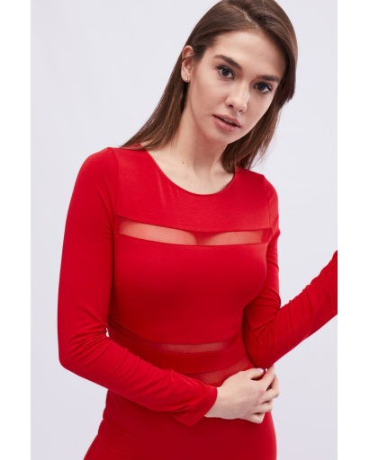 Червона міні-сукня з прозорими вставками 32034, Колір: Червоний, Розмір: XS, зображення 3