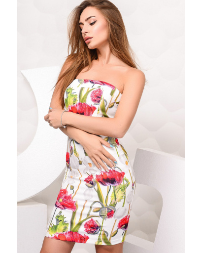 Біла сукня бандо з квітковим малюнком 23534, Колір: Білий, Розмір: S, зображення 2