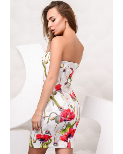 Біла сукня бандо з квітковим малюнком 23534, Колір: Білий, Розмір: S, зображення 3