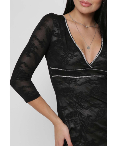Черное гипюровое платье с треугольным вырезом 29134, Цвет: Черный, Размер: XS, изображение 5