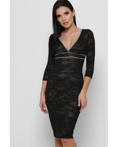 Черное гипюровое платье с треугольным вырезом 29134, Цвет: Черный, Размер: XS, изображение 3