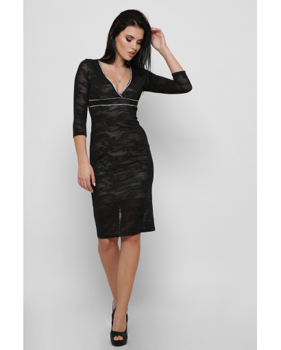 Черное гипюровое платье с треугольным вырезом 29134, Цвет: Черный, Размер: XS, изображение 4