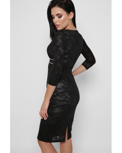 Черное гипюровое платье с треугольным вырезом 29134, Цвет: Черный, Размер: XS, изображение 2