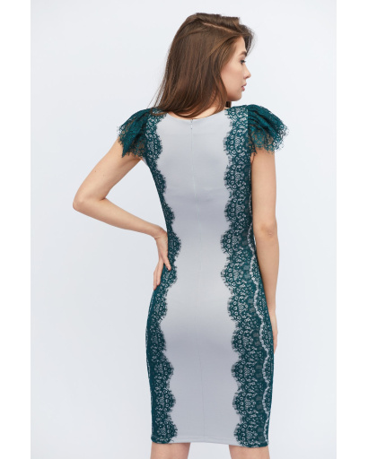 Облегающее платье миди с гипюром 32801, Цвет: Смарагдовий, Размер: XS, изображение 4