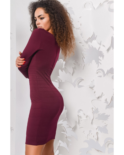 Облегающее платье марсала с длинным рукавом 28696, Цвет: Бургунди, Размер: L, изображение 3