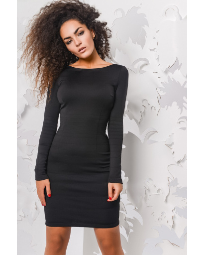 Облягаюча чорна сукня з довгим рукавом 28697, Колір: Чорний, Розмір: XS, зображення 2