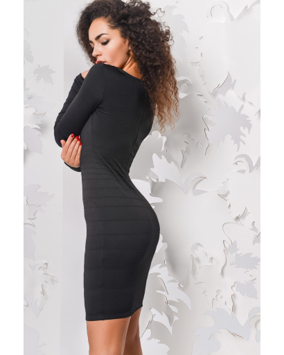 Облягаюча чорна сукня з довгим рукавом 28697, Колір: Чорний, Розмір: XS, зображення 3