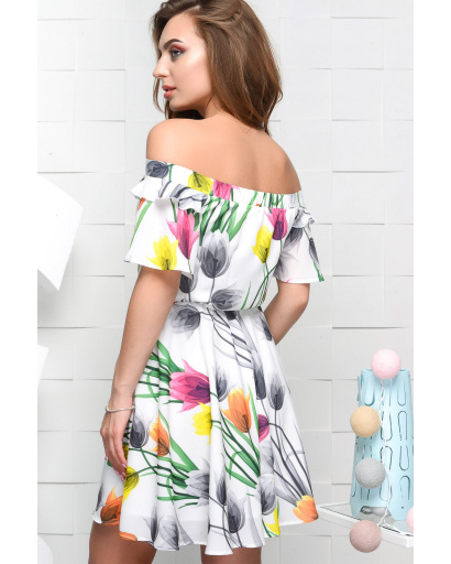 Шифоновое белое платье с открытыми плечами 26539, Цвет: Белый, Размер: M, изображение 5