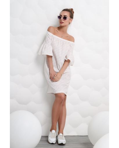 Бавовняна рожева сукня з відкритими плечима 27033, Колір: Рожевий, Розмір: XS, зображення 2