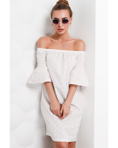 Бавовняна рожева сукня з відкритими плечима 27033, Колір: Рожевий, Розмір: XS, зображення 3