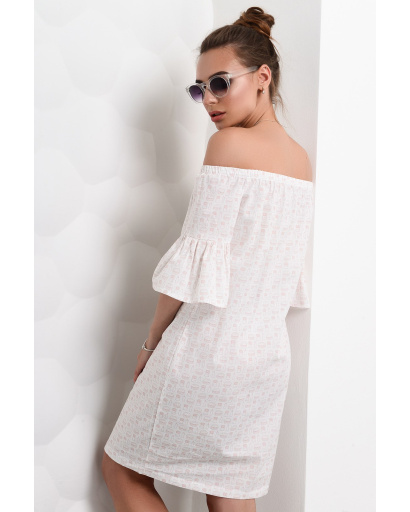 Бавовняна рожева сукня з відкритими плечима 27033, Колір: Рожевий, Розмір: XS, зображення 4