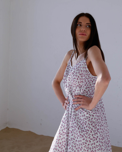 Летний сиреневый сарафан миди из муслина на бретелях 55987, Цвет: Лавандовый, Размер: S, изображение 2