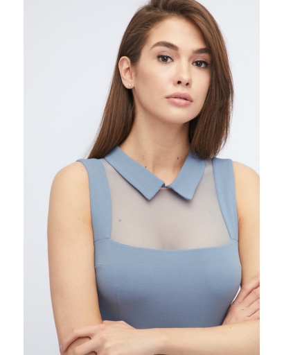 Облегающее серое мини-платье с отложным воротником 32805, Цвет: Серый, Размер: XS, изображение 3