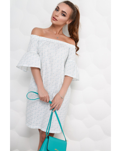 Бавовняна м'ятна сукня з відкритими плечима 27032, Колір: М'ята, Розмір: XS, зображення 2