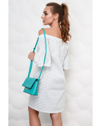 Бавовняна м'ятна сукня з відкритими плечима 27032, Колір: М'ята, Розмір: XS, зображення 4