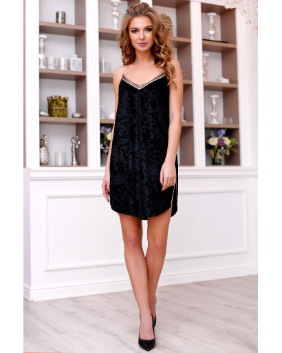 Вільна чорна сукня в піжамному стилі 29126, Колір: Чорний, Розмір: XS, зображення 2