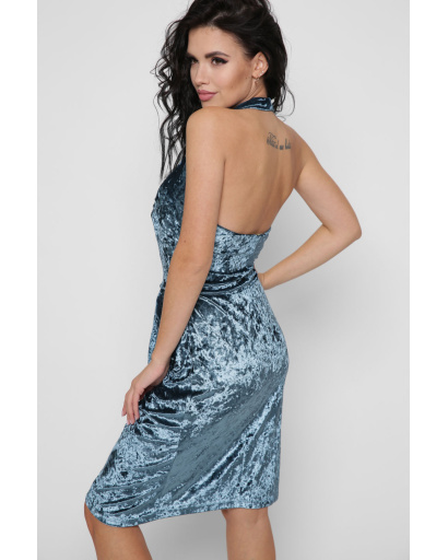 Велюровое платье на запАх с открытой спинкой 29127, Цвет: Морская волна, Размер: XS, изображение 3