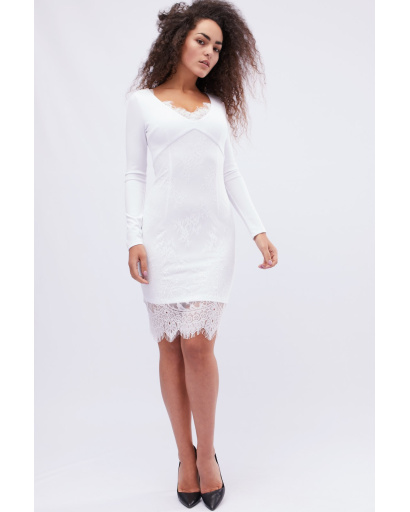 Гипюровое белое платье с разрезом шлица 32693, Цвет: Белый, Размер: XS, изображение 2