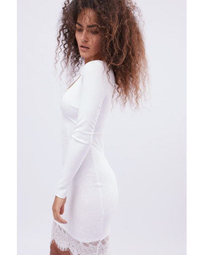 Гипюровое белое платье с разрезом шлица 32693, Цвет: Белый, Размер: XS, изображение 4