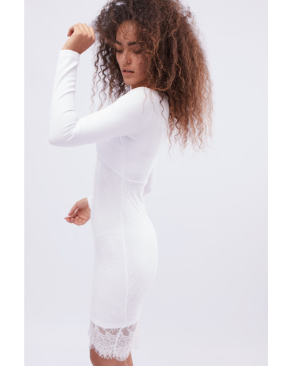 Гипюровое белое платье с разрезом шлица 32693, Цвет: Белый, Размер: XS, изображение 5