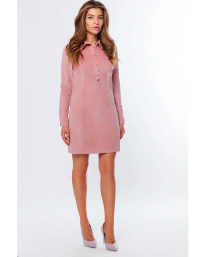 Велюрова сукня-сорочка персик на ґудзиках 34675, Колір: Персиковий, Розмір: L, зображення 2