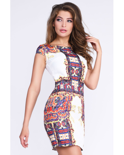 Короткое платье с ярким узором 33125, Цвет: Мультиколор, Размер: XS, изображение 3