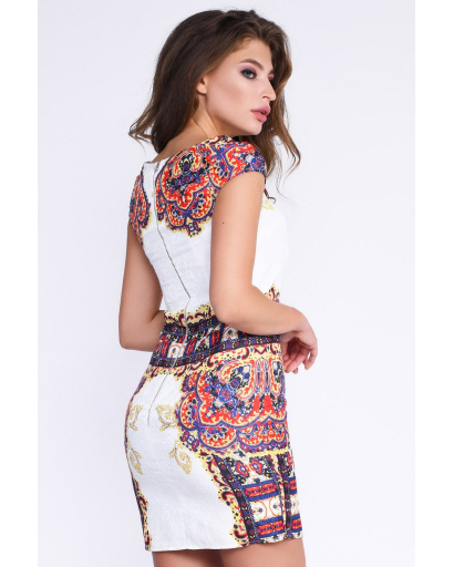 Короткое платье с ярким узором 33125, Цвет: Мультиколор, Размер: XS, изображение 4