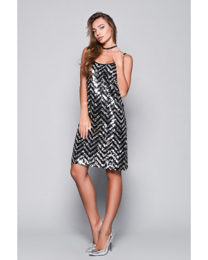 Міні сукня з паєтками кольору срібло 33131, Колір: Срібний, Розмір: XS, зображення 3