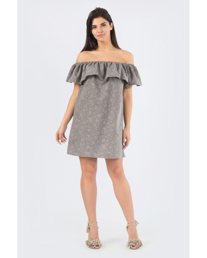 Літня сіра сукня з відкритими плечами і воланом 33694, Колір: Сірий, Розмір: XS, зображення 4