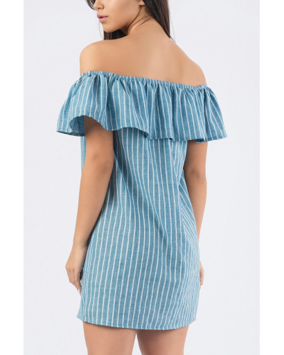 Літня синя сукня з відкритими плечами і воланом 33697, Колір: Синій, Розмір: XS, зображення 2