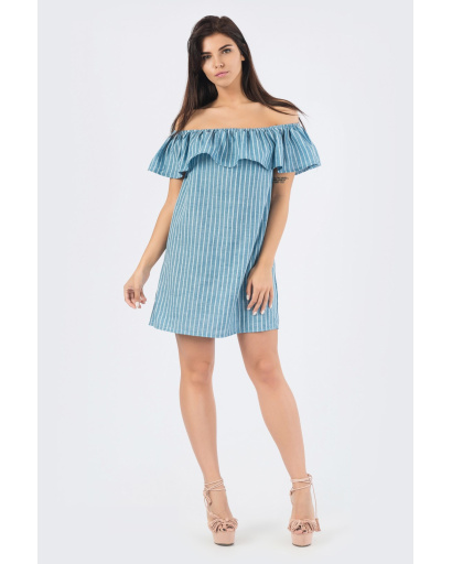 Літня синя сукня з відкритими плечами і воланом 33697, Колір: Синій, Розмір: XS, зображення 3