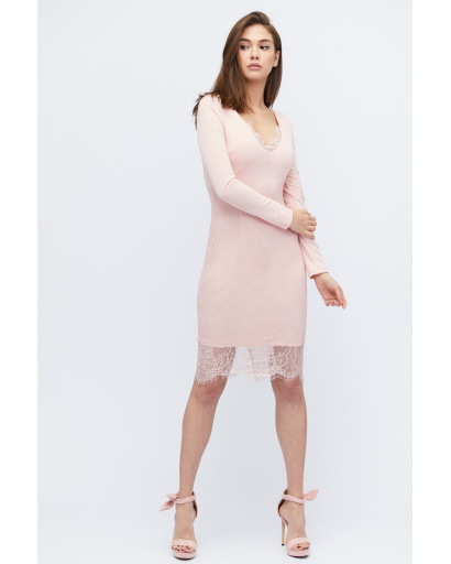 Гіпюрова рожева сукня з розрізом шліца 32820, Колір: Рожевий, Розмір: XS, зображення 2