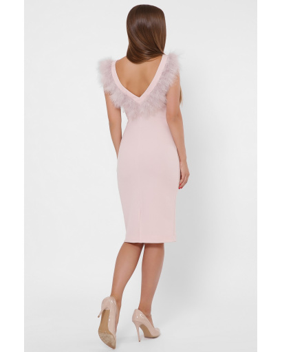 Платье с глубоким вырезом и перьями по спинке 36060, Цвет: Розовый, Размер: XS, изображение 4