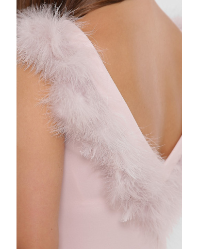 Платье с глубоким вырезом и перьями по спинке 36060, Цвет: Розовый, Размер: XS, изображение 5