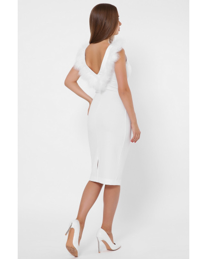 Платье с глубоким вырезом и перьями по спинке 36061, Цвет: Белый, Размер: S, изображение 4