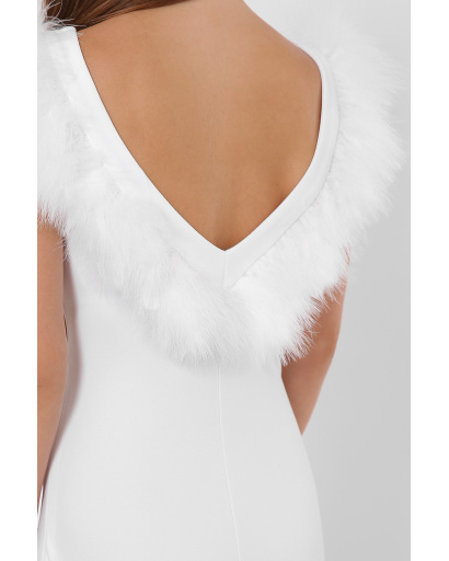 Платье с глубоким вырезом и перьями по спинке 36061, Цвет: Белый, Размер: S, изображение 5